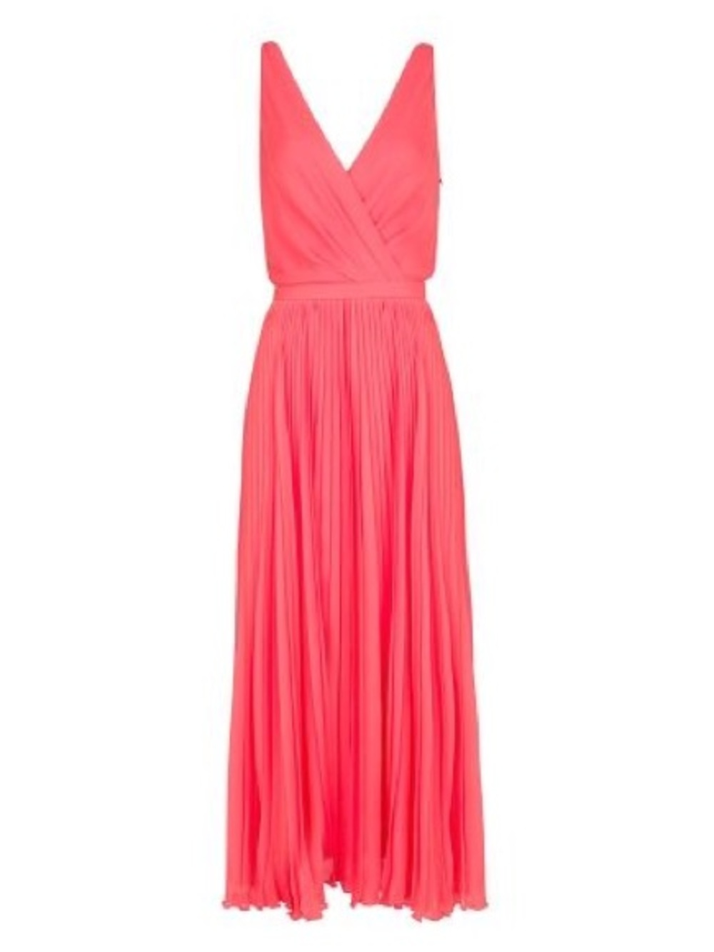 Mango Coral V-Neck Pleated Maxi Dress